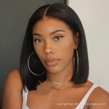 Straight Short Bob 13x4 Lace frontal For Women  Human Hair Wigs With Baby Hair Remy
